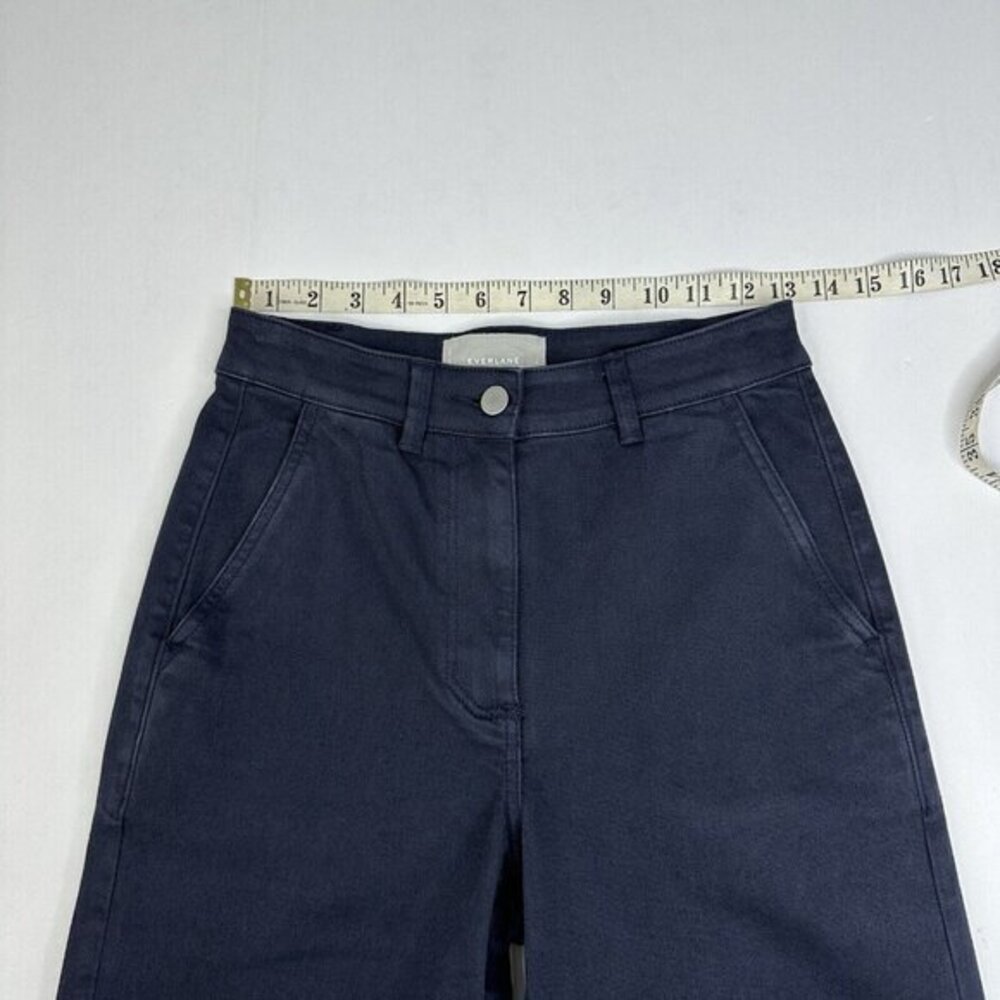 Everlane‎ Womens Wide Leg Crop Pant Navy Blue High Rise Cotton Chino Size 2 - Picture 7 of 11